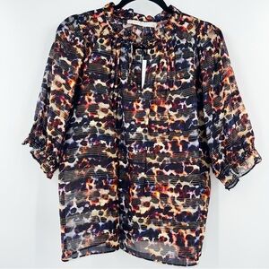 Marie Oliver NWT Finley Silk Metallic Blouse in Animal size Large